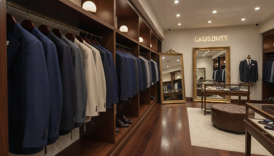 Interior de la tienda Laurenti Anzures con trajes nuevos para renta cerca de Polanco