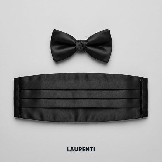 Set de faja y moño negro para esmoquin de hombre