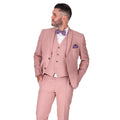 Traje SLIM de 3 piezas color rosa liso. Conjunto de Saco, Pantalón y Chaleco. Outfit de dos botones 100% Microfibra con doble abertura trasera