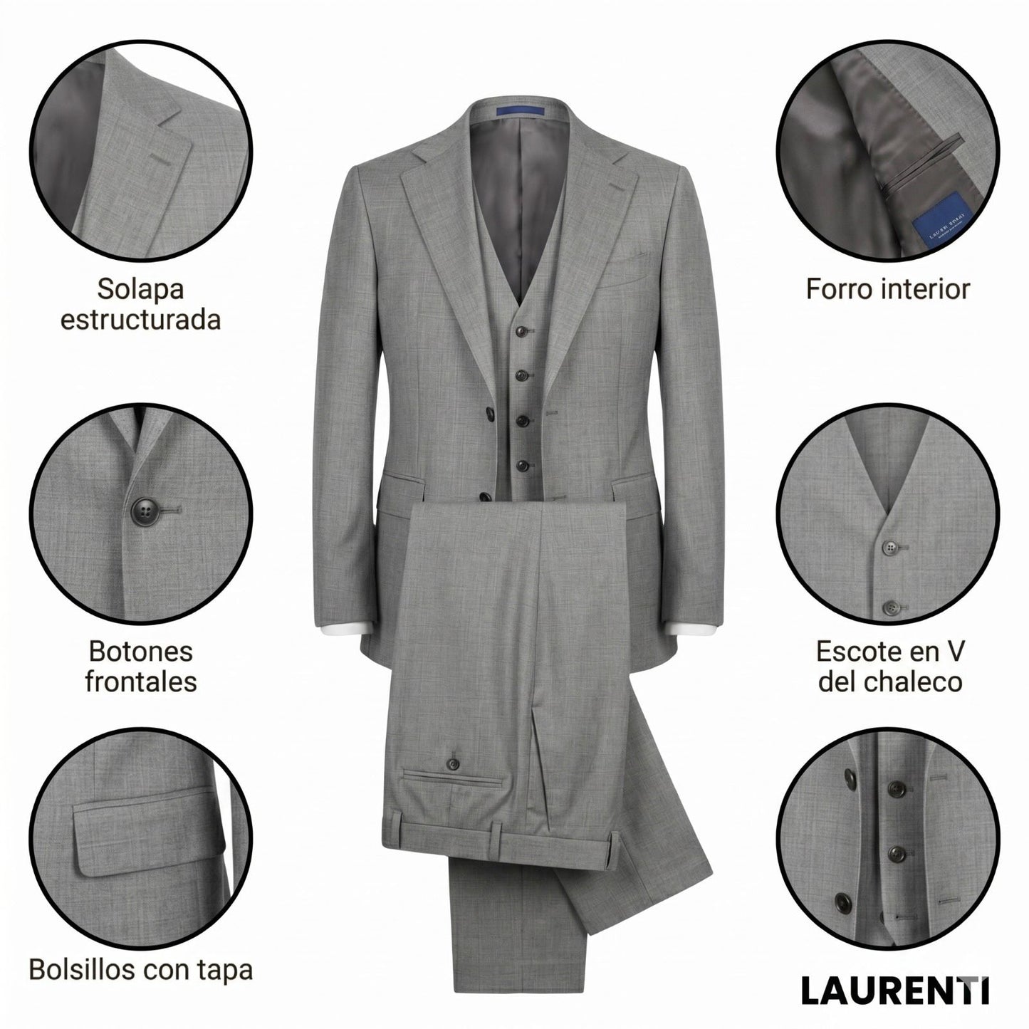 Traje Formal Slim Fit Perla – 3 Piezas