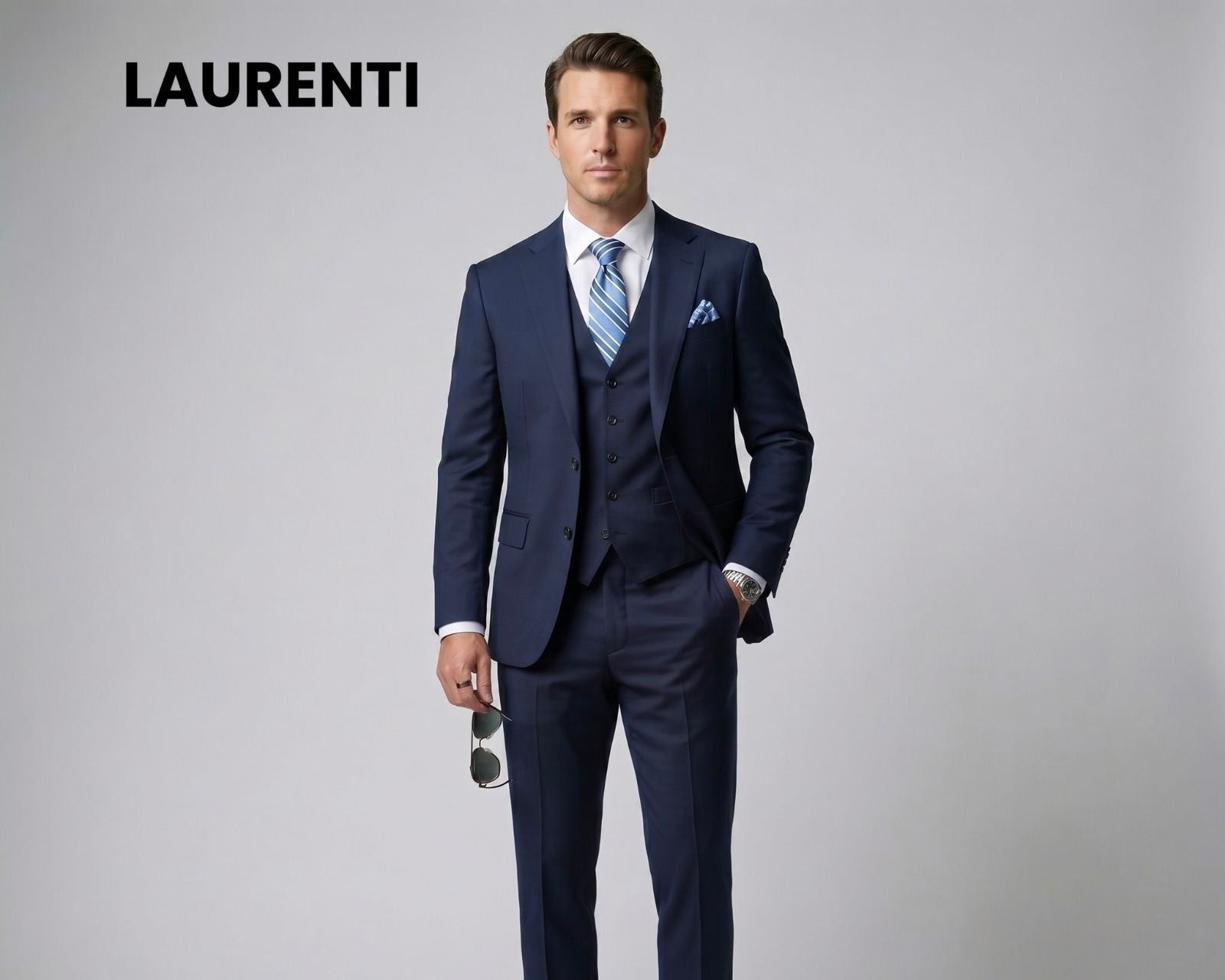 Traje formal azul marino slim fit 3 piezas para hombre
