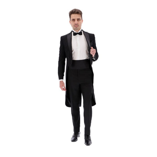 Frac SLIM de 2 piezas negro. Conjunto de Saco y Pantalón. Traje de etiqueta para hombre 100% lana. Traje para ceremonia de Alta calidad