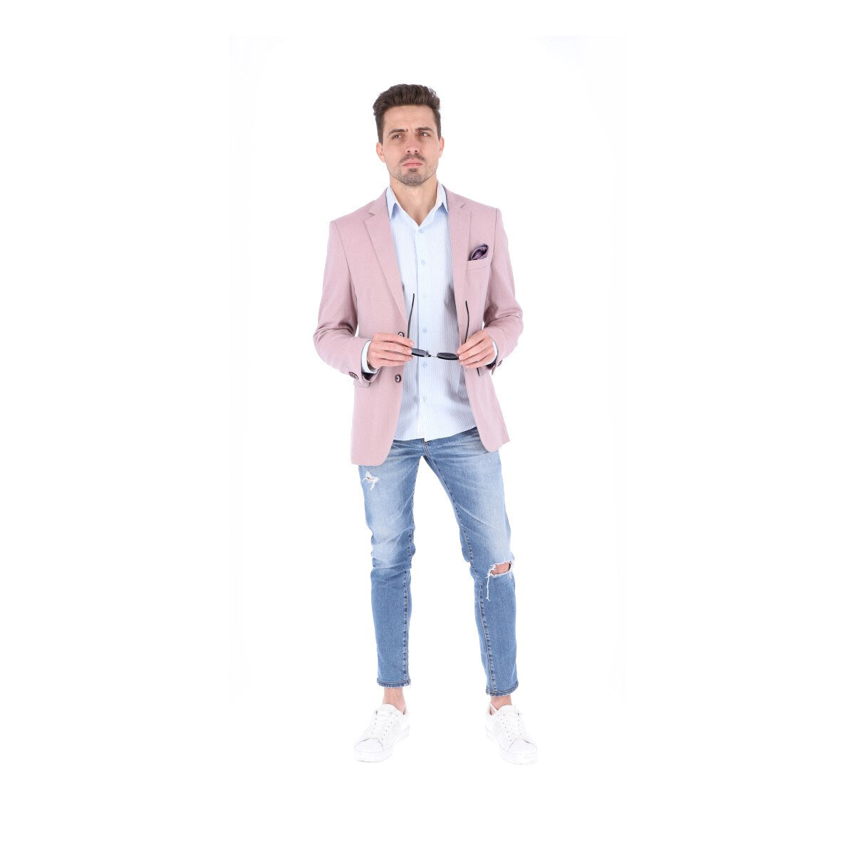 Saco SLIM color rosa. Saco para hombre de alta calidad de dos botones 100% Microfibra con doble abertura trasera. HPC Polo.