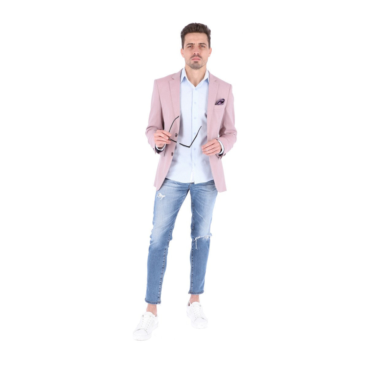 Saco SLIM color rosa. Saco para hombre de alta calidad de dos botones 100% Microfibra con doble abertura trasera. HPC Polo.