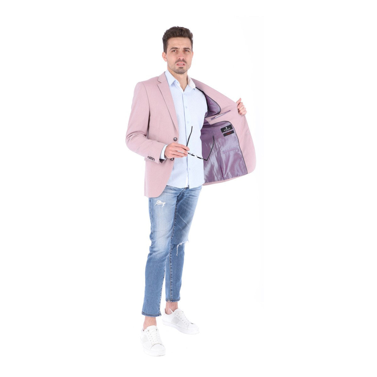 Saco SLIM color rosa. Saco para hombre de alta calidad de dos botones 100% Microfibra con doble abertura trasera. HPC Polo.