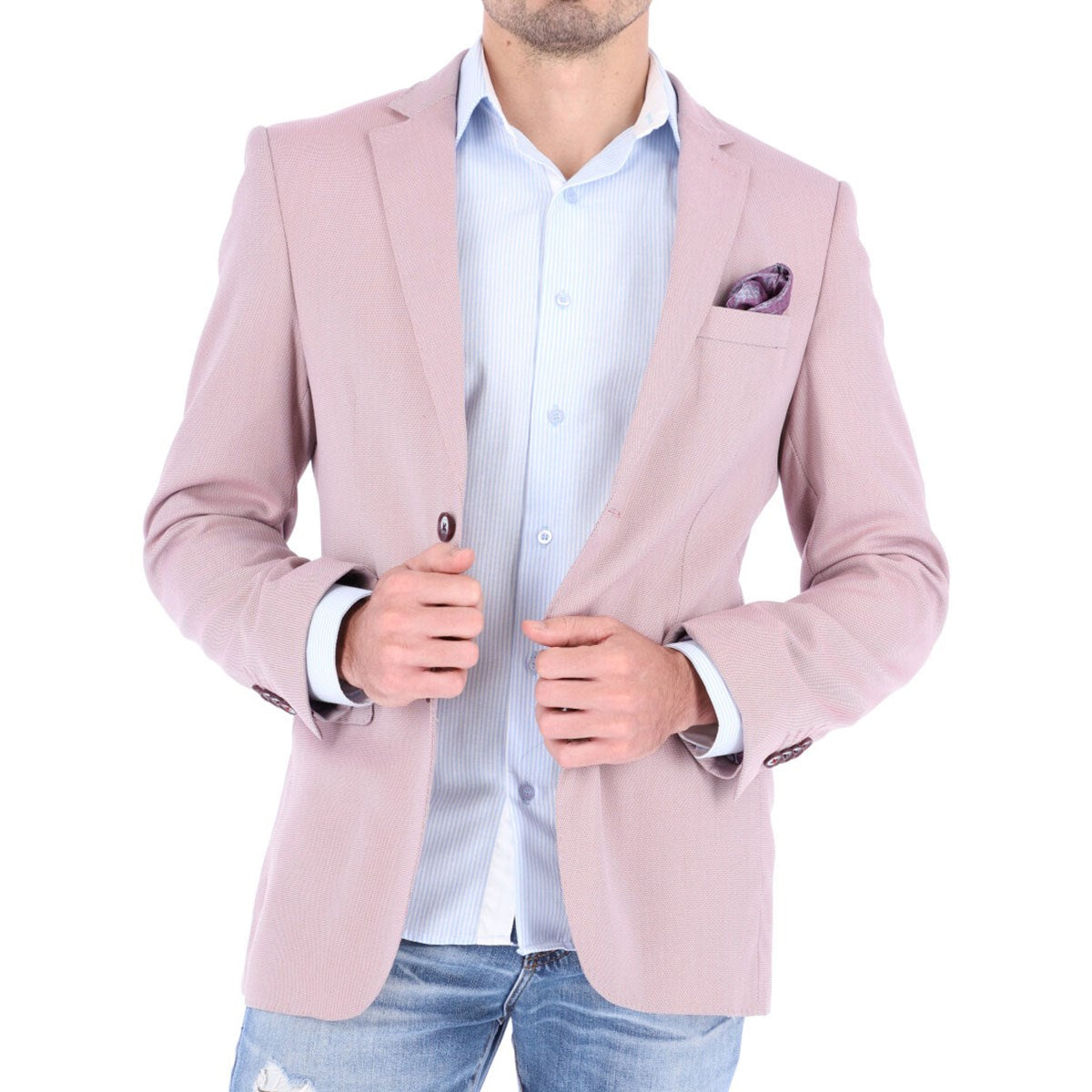 Saco SLIM color rosa. Saco para hombre de alta calidad de dos botones 100% Microfibra con doble abertura trasera. HPC Polo.