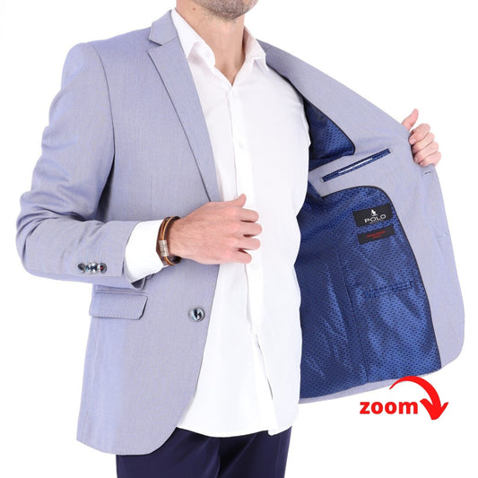 Saco SLIM color azul cielo. Saco para hombre de alta calidad de dos botones 100% Microfibra con doble abertura trasera.