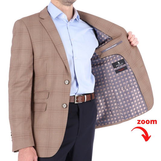 Saco SLIM color café. Saco para hombre de alta calidad de dos botones 100% Microfibra con doble abertura trasera. HPC Polo.