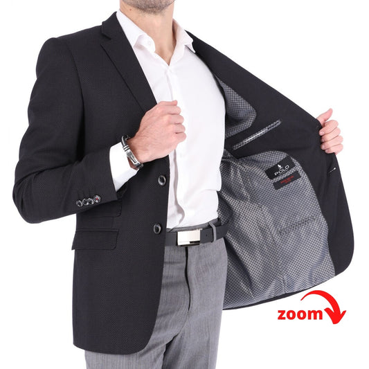 Saco SLIM color negro. Saco para hombre de alta calidad de dos botones 100% Microfibra con doble abertura trasera. HPC Polo.