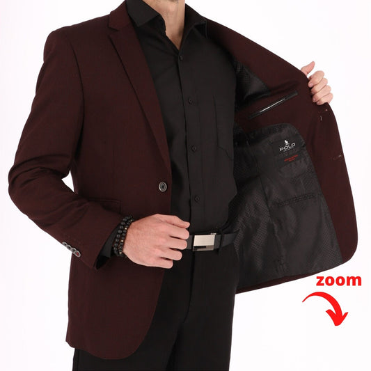 Saco SLIM color vino. Saco para hombre de alta calidad de dos botones 100% Microfibra con doble abertura trasera. HPC Polo.